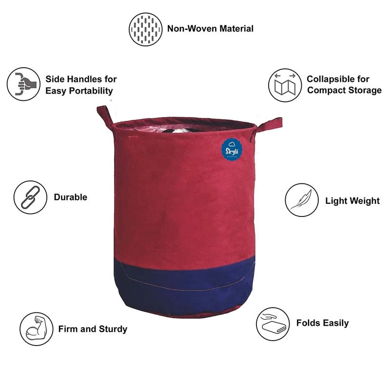 SKYLII Laundry Bag 45 L Durable and Collapsible Laundry storage Bag with Handles Clothes Toys Storage Foldable Laundry Bag for Dirty Clothes Pack of 2 Pc 1 Maroon 1 Multicolour - Image 5