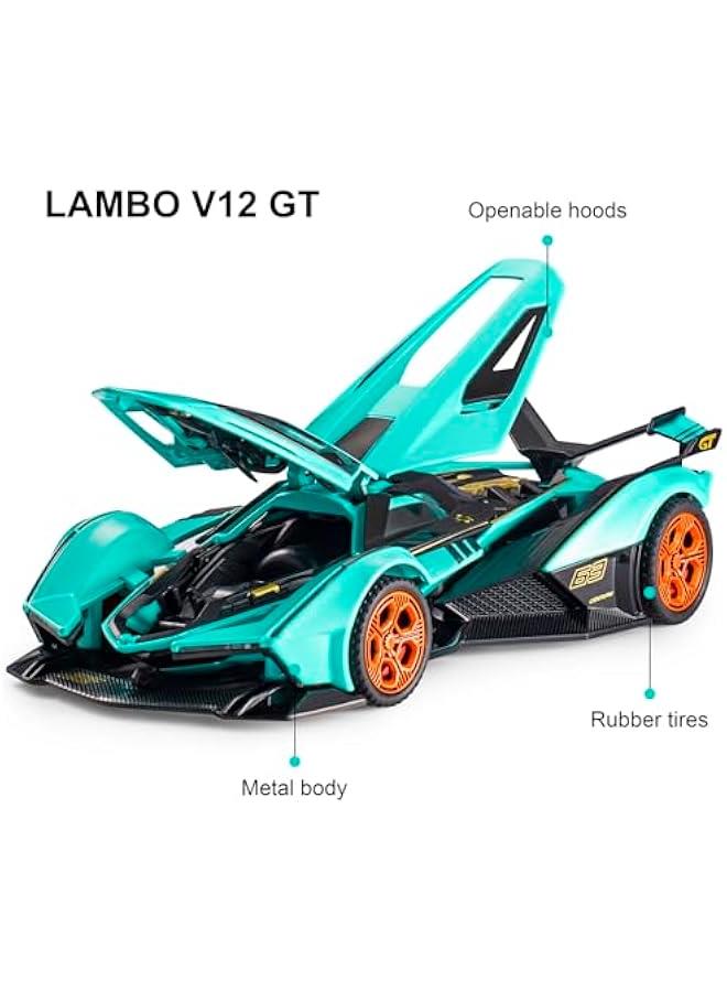 Loquat Toy Cars Lambo V12 Sports Car Toy with Light and Sound Diecast Metal Model Cars for 3+ Year Old Boys Pull Back Race Car Gift Toys for Kids Ages 3+ (Blue) - Image 2