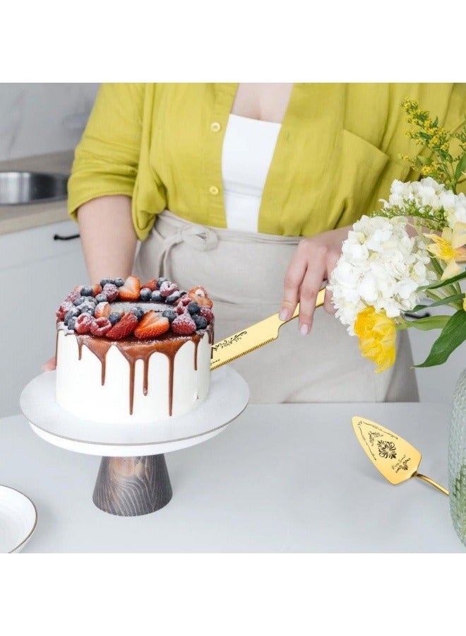 SHABILI 2Pcs Wedding Cake Knife and Server Set, Premium Cake Cutter includes Cake Knife and Pie Server, Stainless Steel Cake Cutting Set for Wedding, Birthday, Anniversary, Gold - Image 5