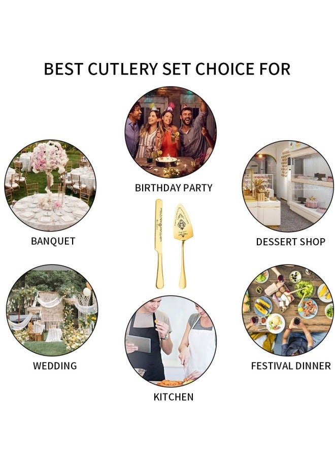 SHABILI 2Pcs Wedding Cake Knife and Server Set, Premium Cake Cutter includes Cake Knife and Pie Server, Stainless Steel Cake Cutting Set for Wedding, Birthday, Anniversary, Gold - Image 3