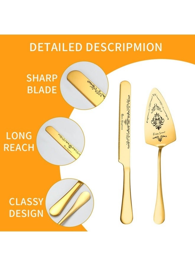 SHABILI 2Pcs Wedding Cake Knife and Server Set, Premium Cake Cutter includes Cake Knife and Pie Server, Stainless Steel Cake Cutting Set for Wedding, Birthday, Anniversary, Gold - Image 2
