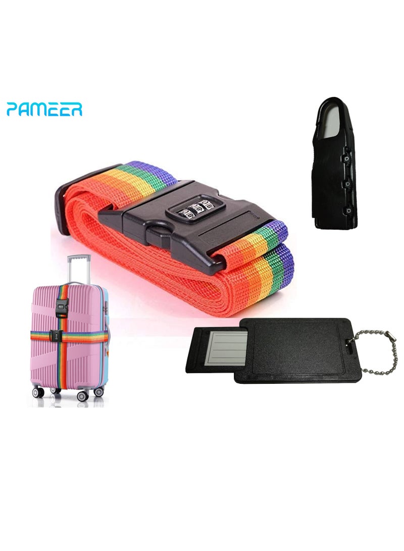 PAMEER 3-Pcs Adjustable Luggage Straps with Combination Lock Suitcase Belts for Travel, Name Tags included.  - Image 1