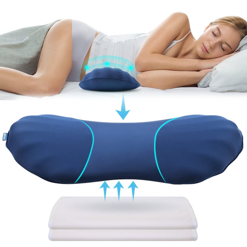 RESTCLOUD RESTCLOUD Adjustable Lumbar Support Pillow for Sleeping Memory Foam Back Support Pillow for Lower Back Pain Relief and Sleeping Lumbar Support Pillow for Bed and Chair with 2 Insert Pads 