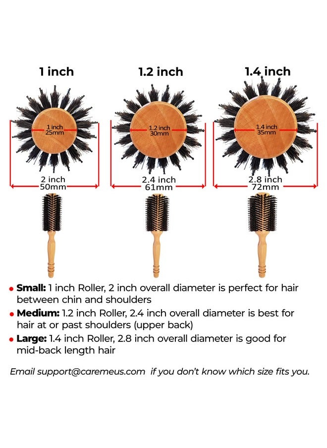 Care Me - Wood Round Hair Brush With High-Density Boar Bristles For Blow-Drying, Straightening, Styling Shoulder To Back-Length Hair, Large Round Brush With 1.2" Roller, 2.4" Including Bristles - Image 1