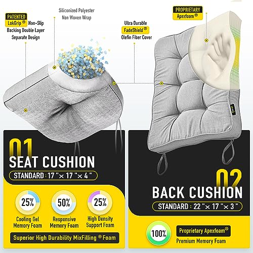 SUNROX Memory Foam Non Slip Rocking Chair Cushion, FadeShield Water Resistant Thicken Durable Tufted Pads, Set of Seat & Back Cushion with Ties for Indoor/Outdoor Rocker, 2 Piece, Heather Grey - Image 2