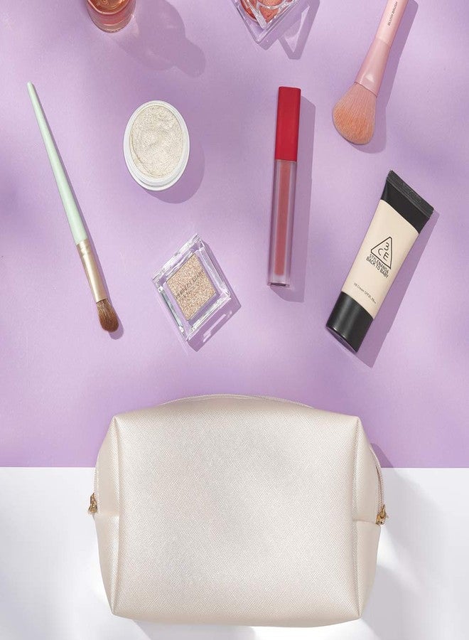 Sohynca 2pcc set PU Leather Cosmetic Bag for Women Minimalism Makeup Bag for Daily Use Portable Storage Purse Small Neat Cosmetic Pouch Water-resistant Toiletry Bag for Travel (Ivory White) - Image 4