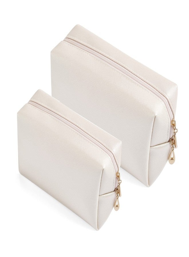 Sohynca 2pcc set PU Leather Cosmetic Bag for Women Minimalism Makeup Bag for Daily Use Portable Storage Purse Small Neat Cosmetic Pouch Water-resistant Toiletry Bag for Travel (Ivory White) - Image 1