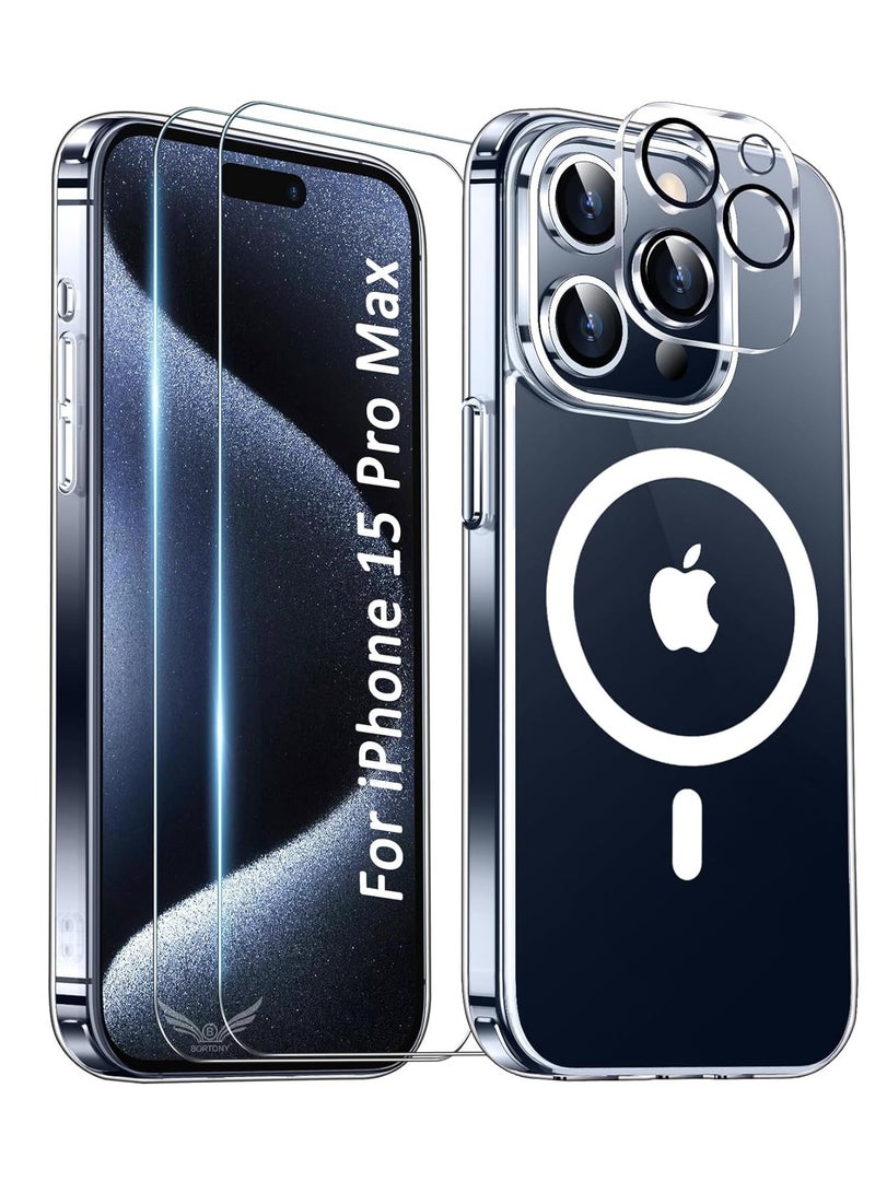 ELTRAZONE iPhone 15 Pro Max Magnetic Case【5 in 1】2X Screen Protectors +2X Camera Lens Protector Military Protection Anti-Yellow Shockproof, Slim Magnetic Cover Compatible with iPhone 15 Pro Max 6.7 inch - Image 1