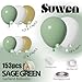 SUWEN Sage Green Balloons Arch Kit Garland 153Pcs Different Sizes of 18 10 5 Inch Latex Sage Olive Green Gold White Balloon Arch Kit Birthday Decorations for Gender Reveal Wedding Party - Image 2