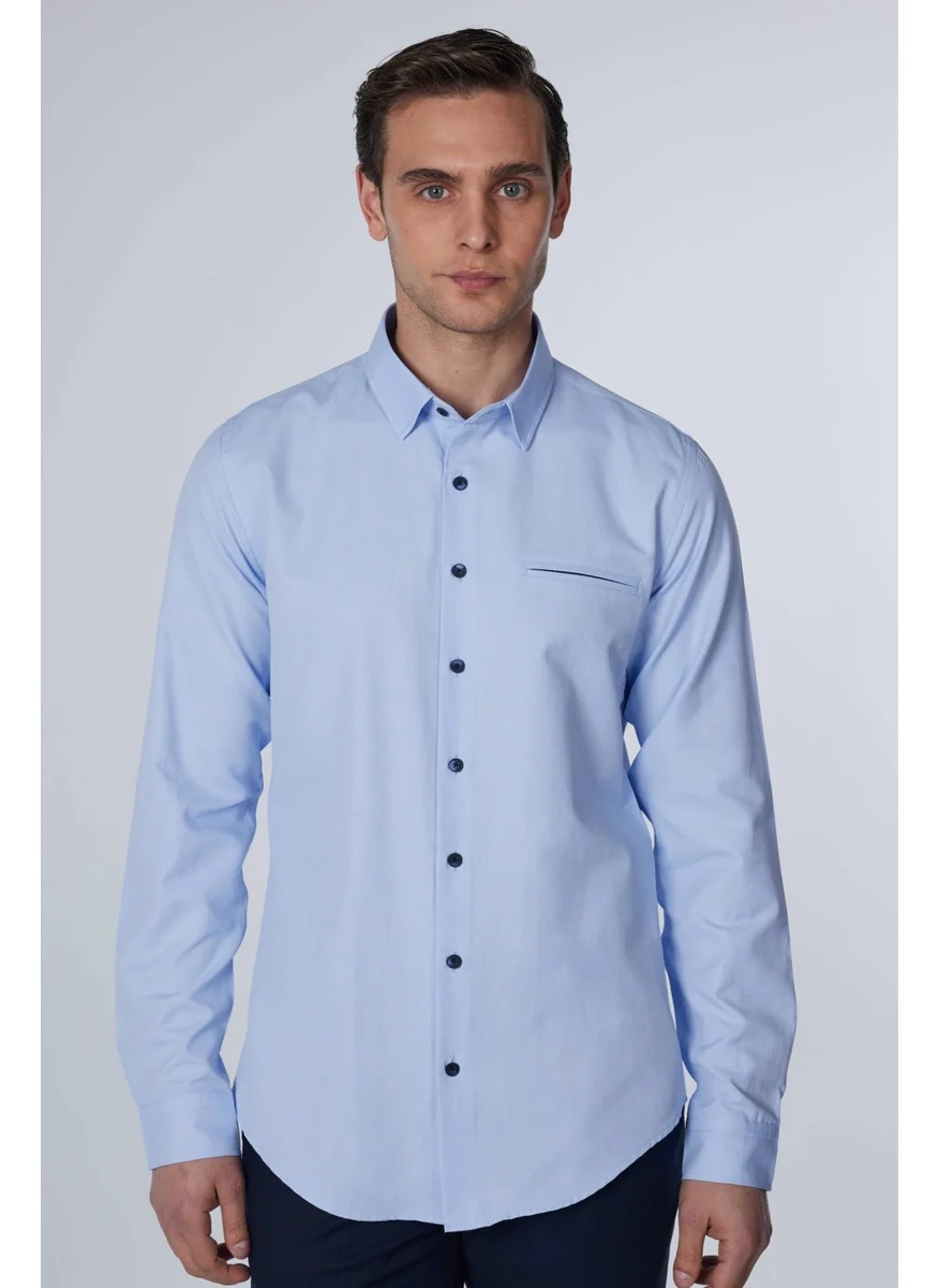 تودورس Slim Fit Long Sleeve Slim Fit Flotilla Single Pocket Dobby Cotton Blue Men's Shirt
