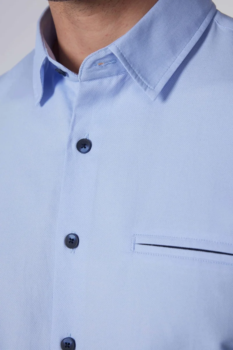 تودورس Slim Fit Long Sleeve Slim Fit Flotilla Single Pocket Dobby Cotton Blue Men's Shirt