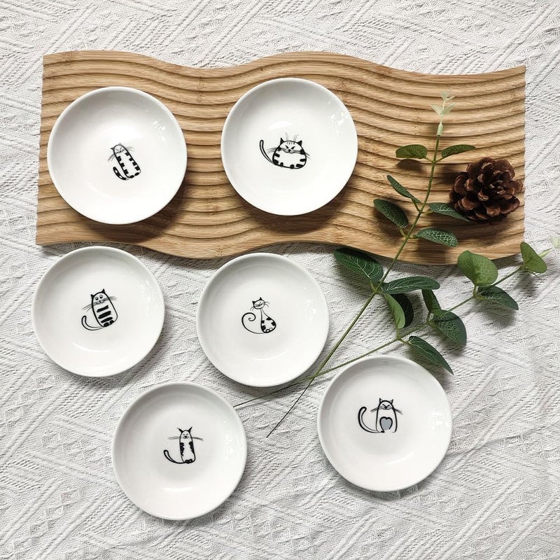 Cute Cat Ceramic Kitten Plates 4 Inch Cat Bowls Appetizer  Dessert Sauce Dishes Small Seasoning  Serving Dish Set of 6 - Image 2