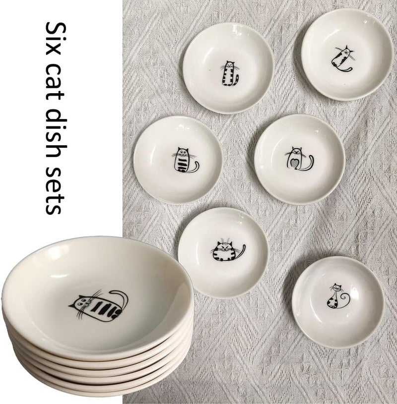 Cute Cat Ceramic Kitten Plates 4 Inch Cat Bowls Appetizer  Dessert Sauce Dishes Small Seasoning  Serving Dish Set of 6 - Image 5