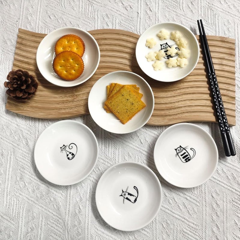 Cute Cat Ceramic Kitten Plates 4 Inch Cat Bowls Appetizer  Dessert Sauce Dishes Small Seasoning  Serving Dish Set of 6 - Image 4