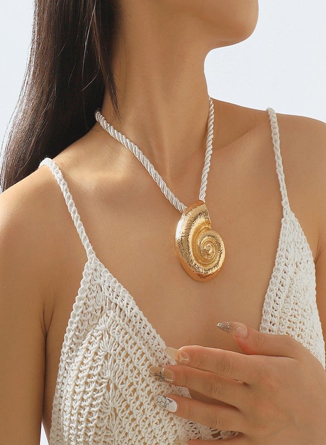 Frodete Conch Starfish Charm Necklace Earrings for Women Shell Jewelry Conch Necklace Golden Starfish Earrings Boho Necklace Earrings Beach Retro Chic Women Gift Ocean Jewelry Summer Outfits Stuff - Image 2