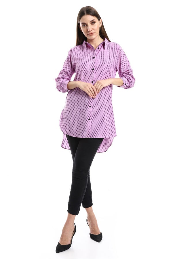 Andora High Low Lavendar & Black Polka Dots Shirt_Lavendar - Image 1