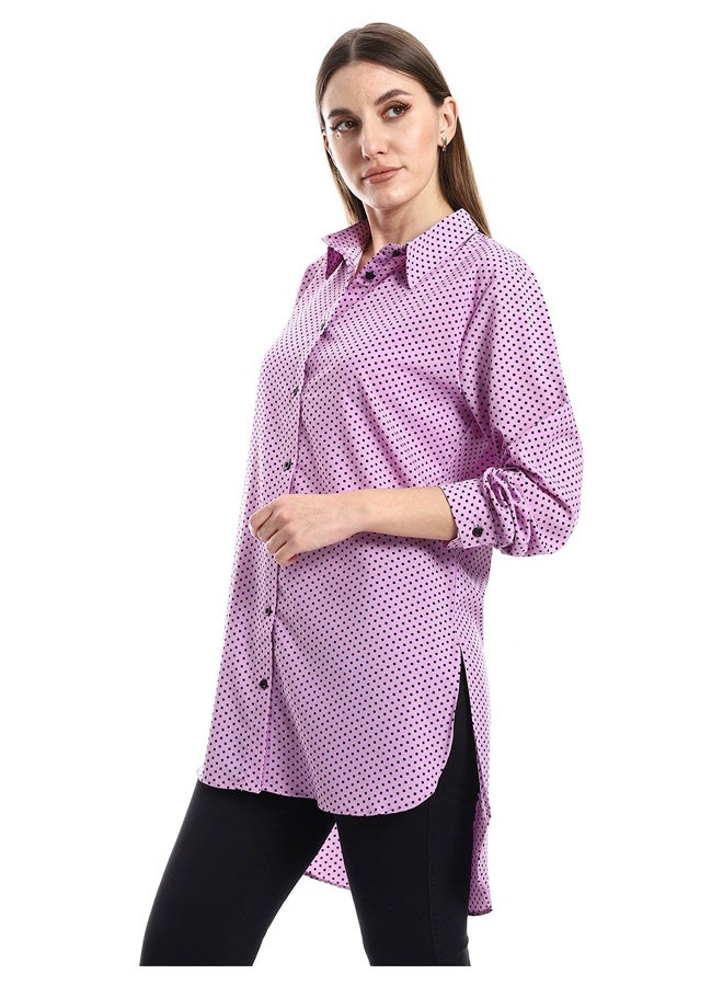 Andora High Low Lavendar & Black Polka Dots Shirt_Lavendar - Image 4