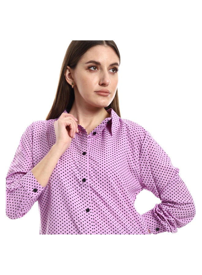 Andora High Low Lavendar & Black Polka Dots Shirt_Lavendar - Image 2