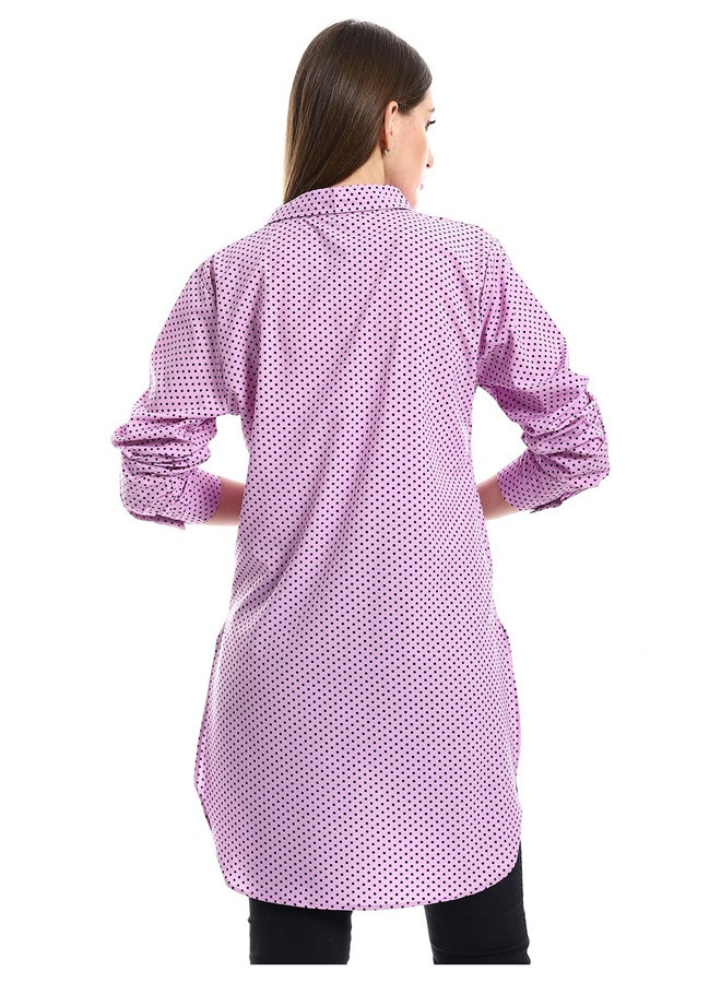 Andora High Low Lavendar & Black Polka Dots Shirt_Lavendar - Image 3