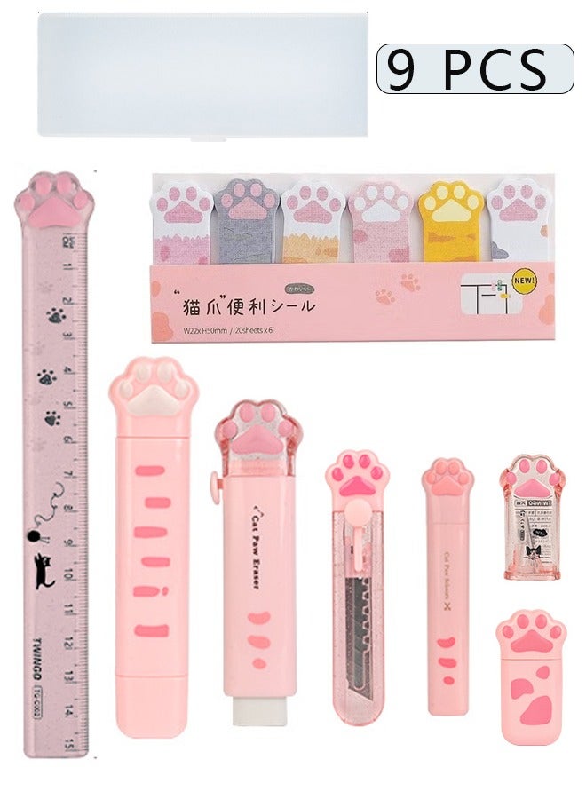 9 Pcs Cute Cat Paw Stationery Set for Boys and Girls Cat Lovers Supplies - Image 1