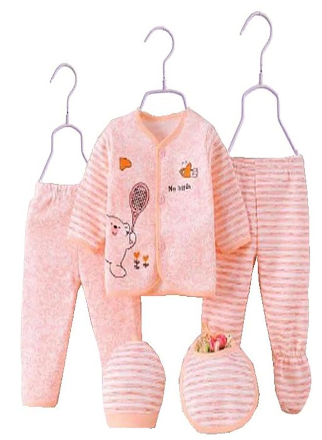 Billiondesigner Presents New Born Baby Winter Wear Clothes 5Pcs Sets Cotton Boys & Girls Flannel Suit Infant Clothes Gift (0-3 Months, Orange) - Image 1