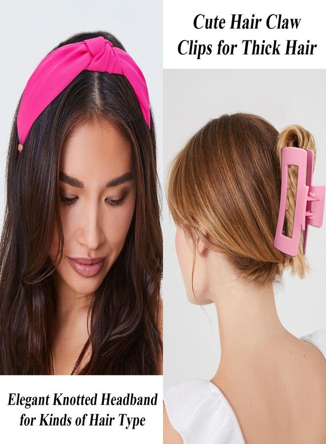 ACO-UINT Hot Pink Non-slip Knotted Headbands and Wide Hair Claws - Women's & Girls' Headband Set - Image 5