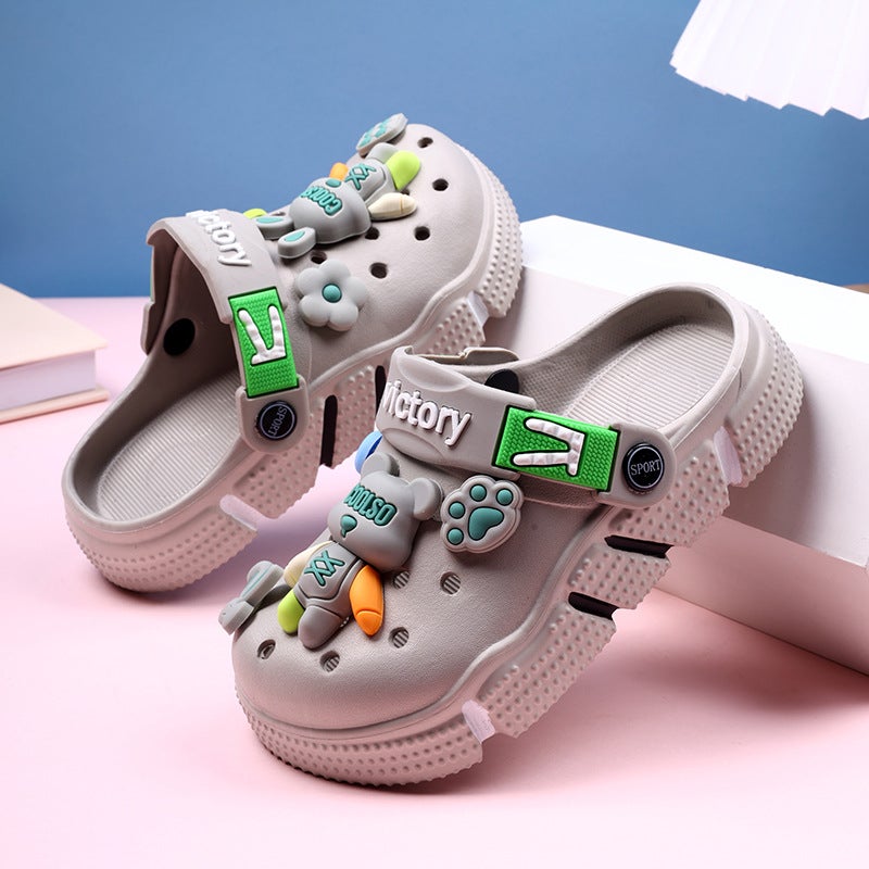 Bear Cartoon Slippers Children'S Summer Outer Wear Breathable Toe Sandals For Boys And Girls Dual-Use Beach Hole Sandals For Men - Image 2