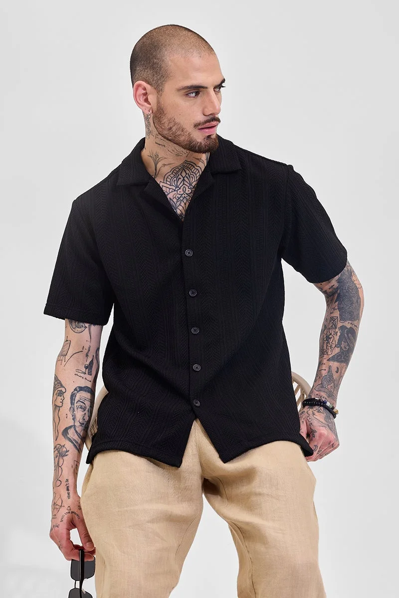 Black Textured Half Sleeve Boxy Casual Shirt