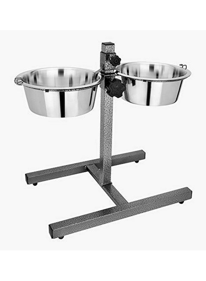 وحدة تغذية مرتفعة قابلة للتعديل للحيوانات الأليفة من Designer Diner، ومحطة تغذية الكلاب، وحامل وعاء مزدوج بقاعدة على شكل حرف H، ووعاءان قابلان للإزالة من الفولاذ المقاوم للصدأ، 2 × 2.75 لتر - 12 كوبًا لكل وعاء - (كبير جدًا) - Image 1