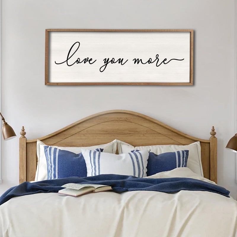 Surfapans Love You More Sign Wall Decor 40''×15'' Large Vintage Framed Wood Modern Farmhouse Wall Decor for Master Bedroom Above Over Bed Minimalist Wall Art Hanging (Wood White) - Image 1