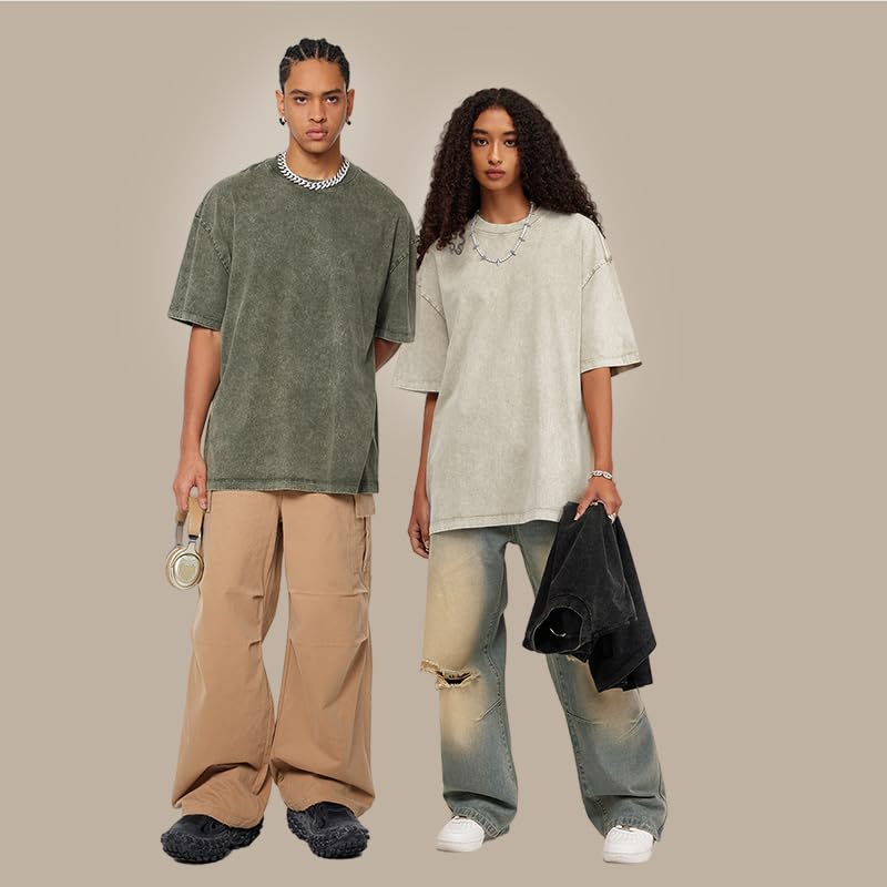 POHADON 3 Pcs Men's Oversized Cotton Summer T-Shirts - Vintage Baggy Tee Loose Fit Short Sleeve T-Shirts Casual Streetwear (K,XL) - Image 5