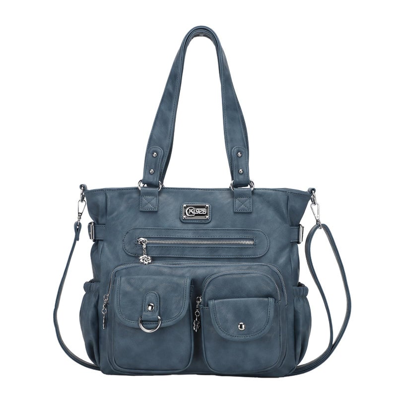 KL928 Large Purses for Women Shoulder Bag Tote Handbags Stylish Vegan Leather Hobo Bags Ladies (Blue) - Image 1