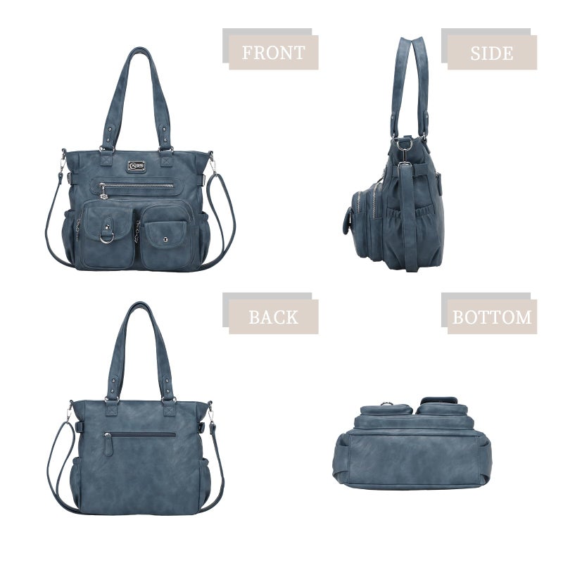 KL928 Large Purses for Women Shoulder Bag Tote Handbags Stylish Vegan Leather Hobo Bags Ladies (Blue) - Image 3