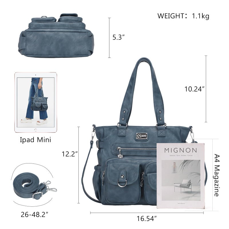 KL928 Large Purses for Women Shoulder Bag Tote Handbags Stylish Vegan Leather Hobo Bags Ladies (Blue) - Image 2