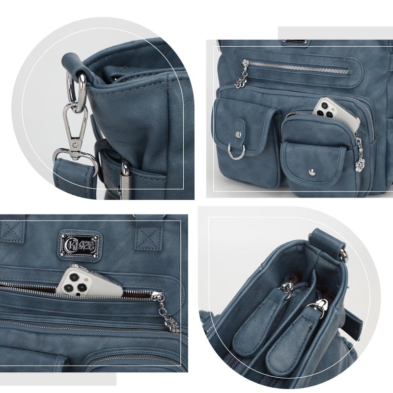 KL928 Large Purses for Women Shoulder Bag Tote Handbags Stylish Vegan Leather Hobo Bags Ladies (Blue) - Image 5