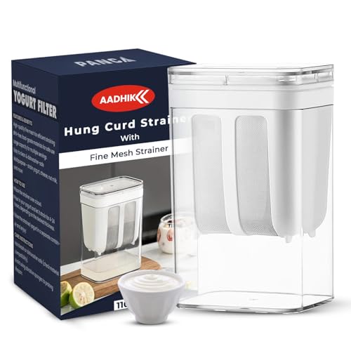 AADHIK Hung Curd Strainer Box | Curd Maker and Greek Yogurt Maker - 1100ml Fine Mesh Strainer with Lid | Multifunctional Yoghurt Filter | Curd Maker for Home | Whey Separator - Image 1