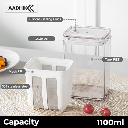 AADHIK Hung Curd Strainer Box | Curd Maker and Greek Yogurt Maker - 1100ml Fine Mesh Strainer with Lid | Multifunctional Yoghurt Filter | Curd Maker for Home | Whey Separator - Image 5