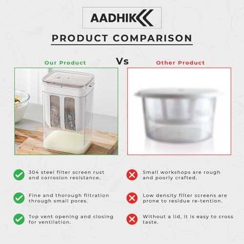AADHIK Hung Curd Strainer Box | Curd Maker and Greek Yogurt Maker - 1100ml Fine Mesh Strainer with Lid | Multifunctional Yoghurt Filter | Curd Maker for Home | Whey Separator - Image 4
