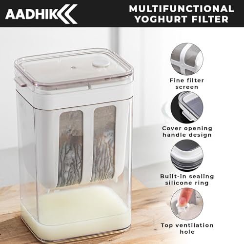 AADHIK Hung Curd Strainer Box | Curd Maker and Greek Yogurt Maker - 1100ml Fine Mesh Strainer with Lid | Multifunctional Yoghurt Filter | Curd Maker for Home | Whey Separator - Image 2