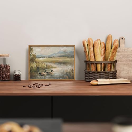 AKWISH Floating Framed Canvas Wall Art Vintage Mallard Duck Oil Paintings Print Countryside Art Wildlife Nature Pond Wall Decor for Living Room Bedroom Office Rustic Decor 8x10 inch - Image 3