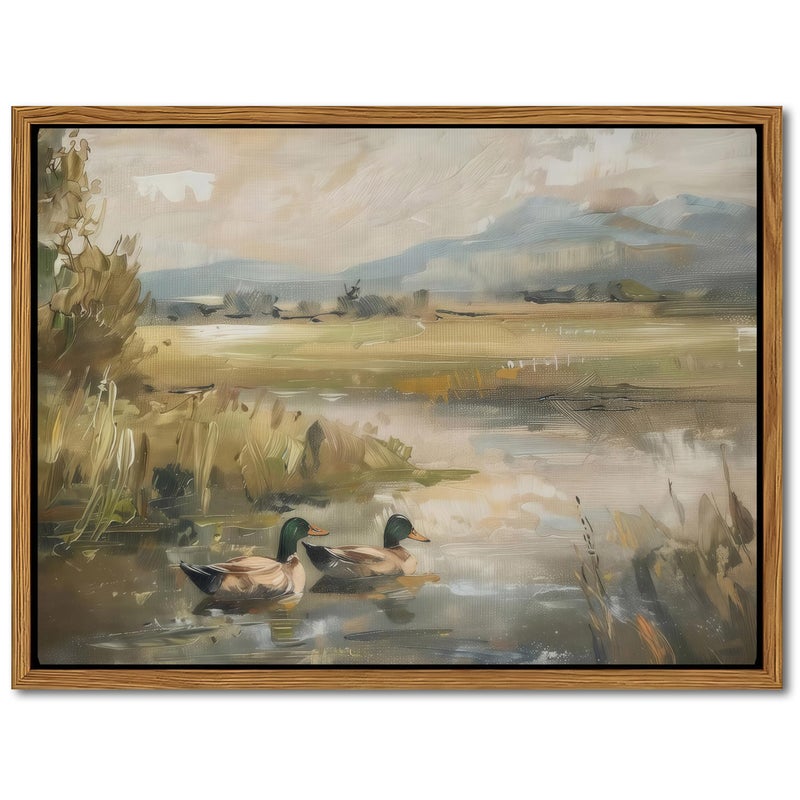 AKWISH Floating Framed Canvas Wall Art Vintage Mallard Duck Oil Paintings Print Countryside Art Wildlife Nature Pond Wall Decor for Living Room Bedroom Office Rustic Decor 8x10 inch - Image 2