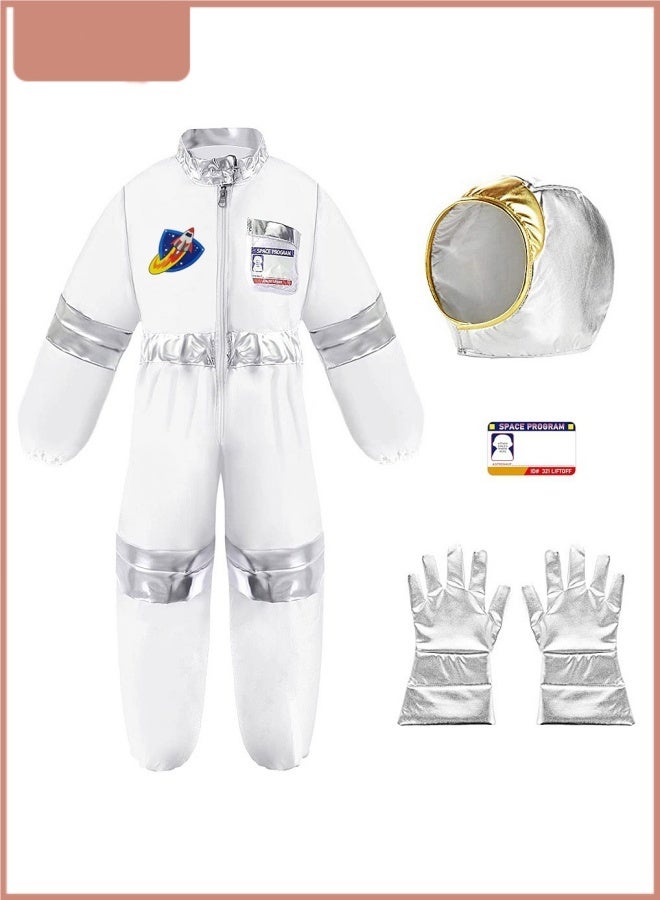 Kids Astronaut Costume Set for Boys and Girls - White Space Suit with Helmet, Gloves & ID Card, Perfect for Halloween, School Play, Themed Birthday Party, Cosplay & Costume Parties  Size M - Image 1