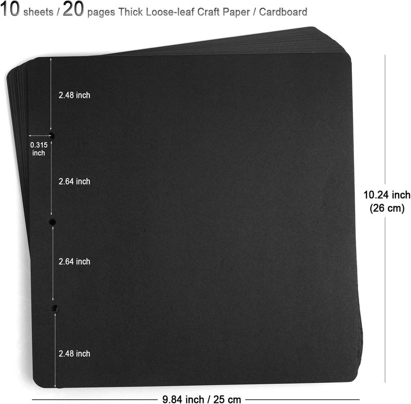ADVcer 10 Sheets Double Sided 25x26cm Refill Pages - Acid Free Thick Extra Craft Paper Only 25x25cm Three Ring Loose Leaf Binder Photo Album Scrapbook Black - Image 2