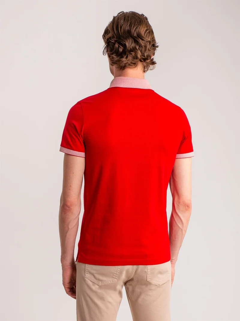 Dufy Red Men's Slim Fit Polo Neck Tshirt