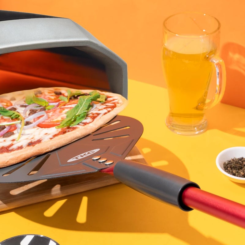 TKC 9" Perforated Pizza Peel, Professional Aluminum Pizza Turning peel, Long Handle Metal Pizza Spatula for Indoor and Outdoor, Lightweight Non-Stick Pizza Turner - Pizza Oven Accessories RED - Image 5