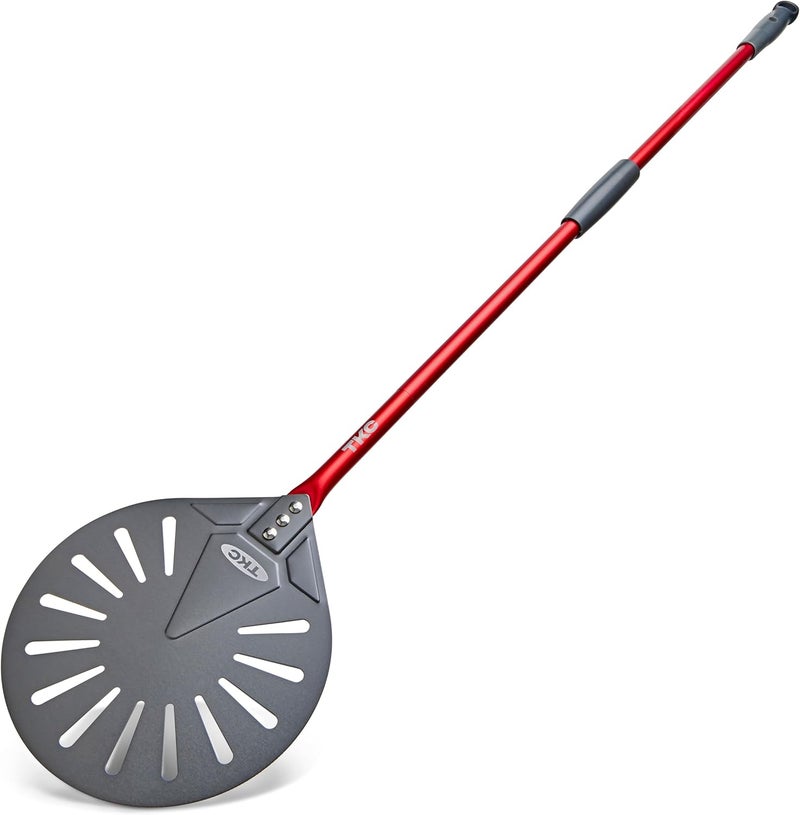 TKC 9" Perforated Pizza Peel, Professional Aluminum Pizza Turning peel, Long Handle Metal Pizza Spatula for Indoor and Outdoor, Lightweight Non-Stick Pizza Turner - Pizza Oven Accessories RED - Image 1
