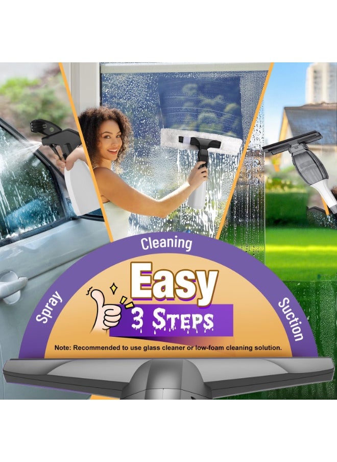 Cordless Vacuum Cleaner for Window, Electric Window Cleaner Squeegee Tool Set with Extension Pole, Spray Bottle and Cleaning Cloth, Water Tank, for Showers, Mirrors, Glass, Countertops, Tiles