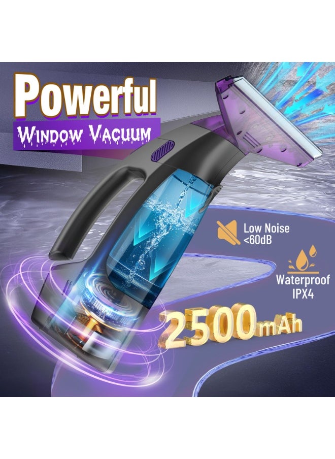 Cordless Vacuum Cleaner for Window, Electric Window Cleaner Squeegee Tool Set with Extension Pole, Spray Bottle and Cleaning Cloth, Water Tank, for Showers, Mirrors, Glass, Countertops, Tiles