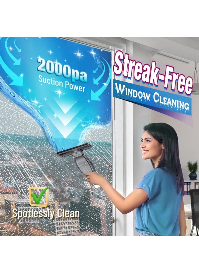 Cordless Vacuum Cleaner for Window, Electric Window Cleaner Squeegee Tool Set with Extension Pole, Spray Bottle and Cleaning Cloth, Water Tank, for Showers, Mirrors, Glass, Countertops, Tiles
