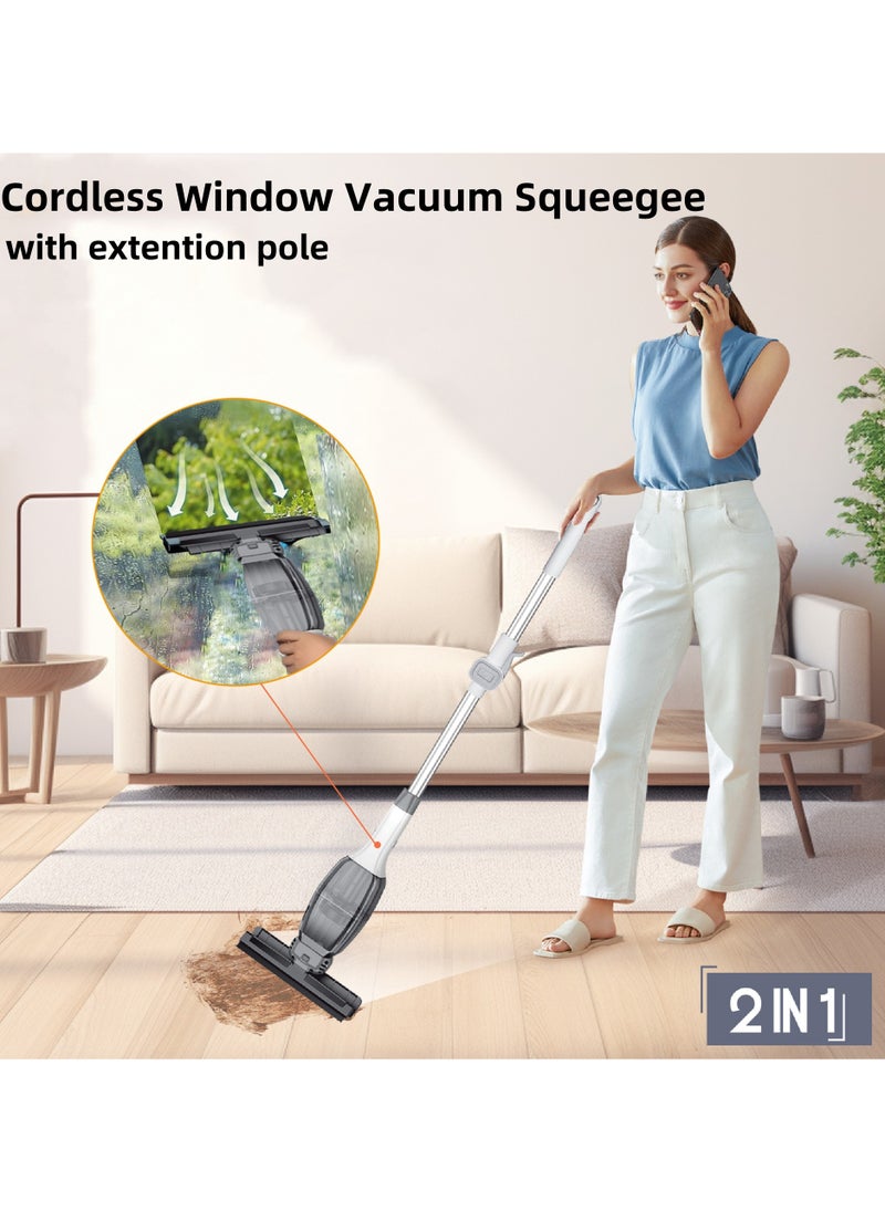 Cordless Vacuum Cleaner for Window, Electric Window Cleaner Squeegee Tool Set with Extension Pole, Spray Bottle and Cleaning Cloth, Water Tank, for Showers, Mirrors, Glass, Countertops, Tiles